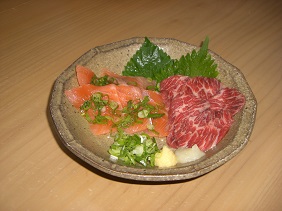 Smoke shinshu salmon to Basashi no Moriawase